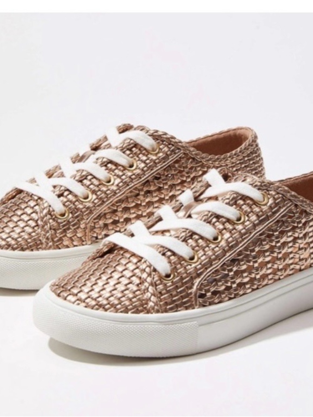Loft woven rose gold sneakers with white laces. Size 7